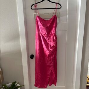 NWT Reformation Marguerite Silk Dress Flambe Pink Midi Ruched Slit Size 10 New